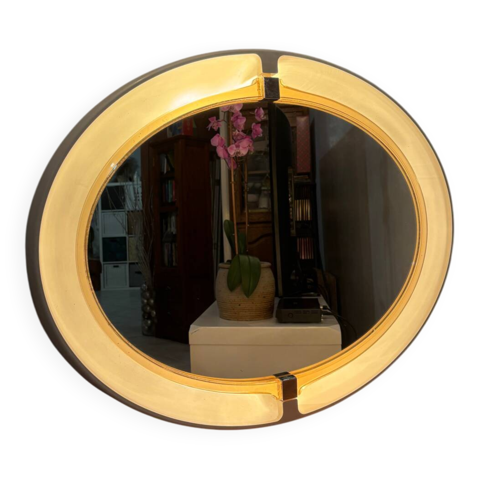 Large oval mirror, Space Age design, vintage from the 1970s.