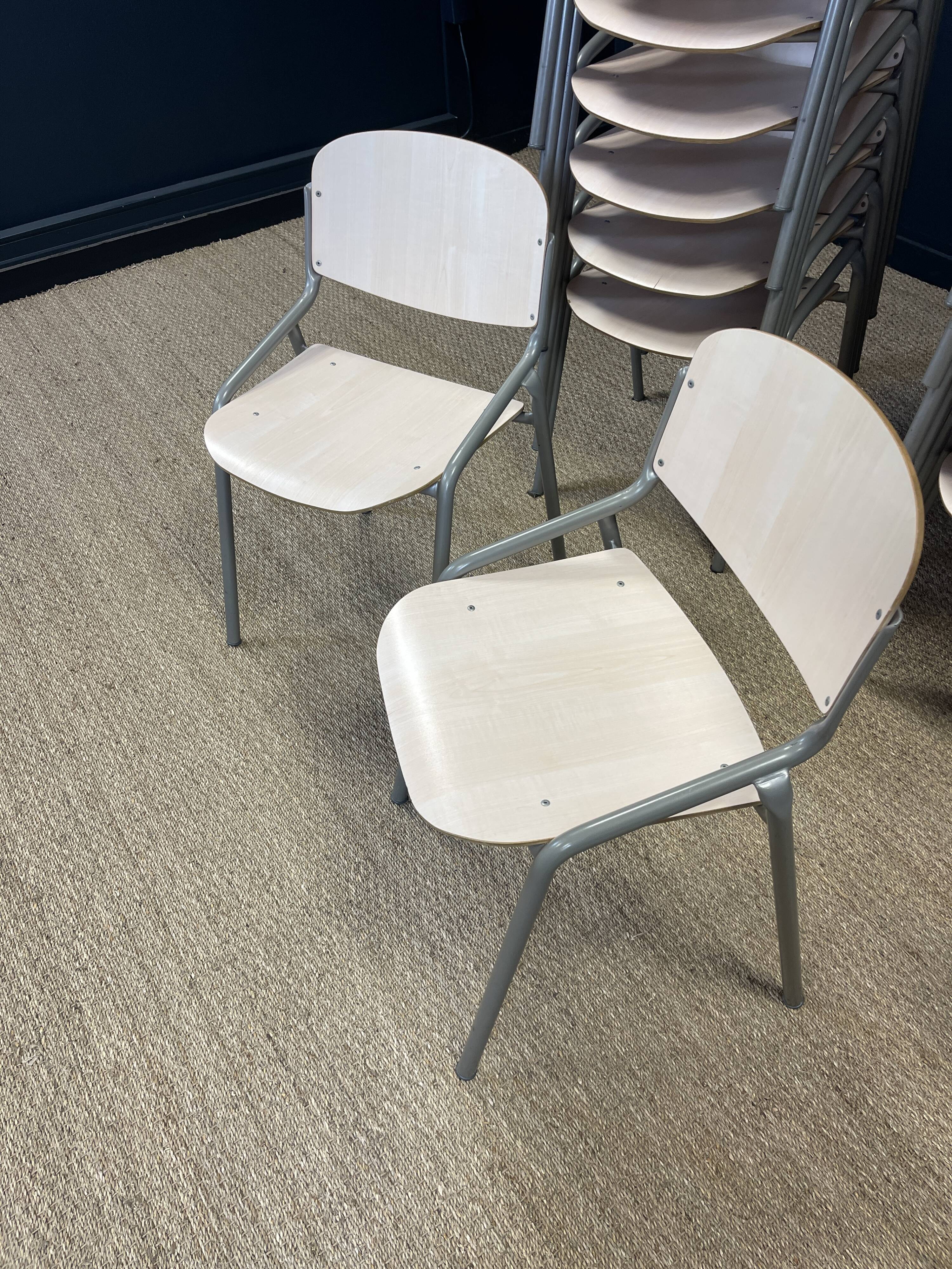 Set of 17 Eromes school chairs light wood gray steel Netherlands 80s