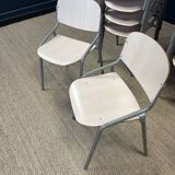 Set of 17 Eromes school chairs light wood gray steel Netherlands 80s