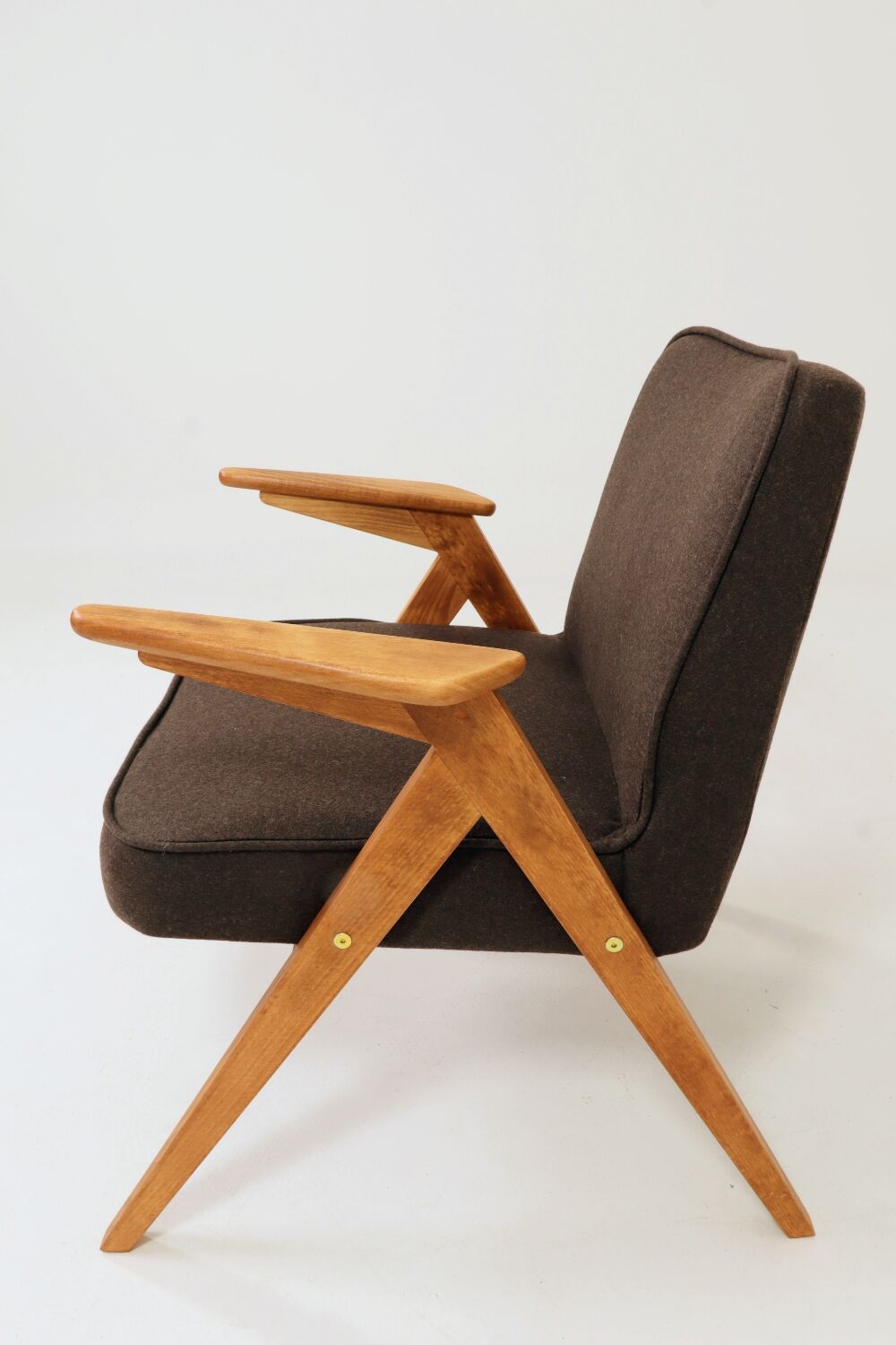 Vintage Lounge Chair Dark Cacao Wool Upholstery