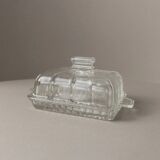 Clear glass butter dish, vintage Art Deco, 1940s Italy - timeless tableware