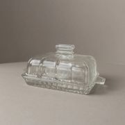 Clear glass butter dish, vintage Art Deco, 1940s Italy - timeless tableware
