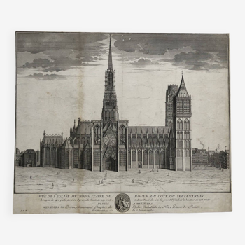 Engraving early 19th century notre dame cathedral church of rouen on the north side, engraved n. chateau slb