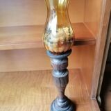 Paire de bougeoirs en bois et verre ancien