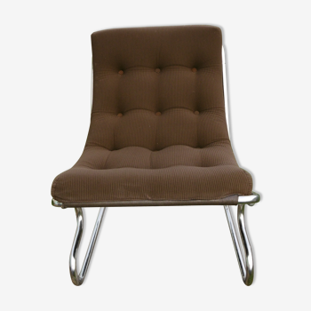 Fauteuil tubulaire en velours marron des années 70