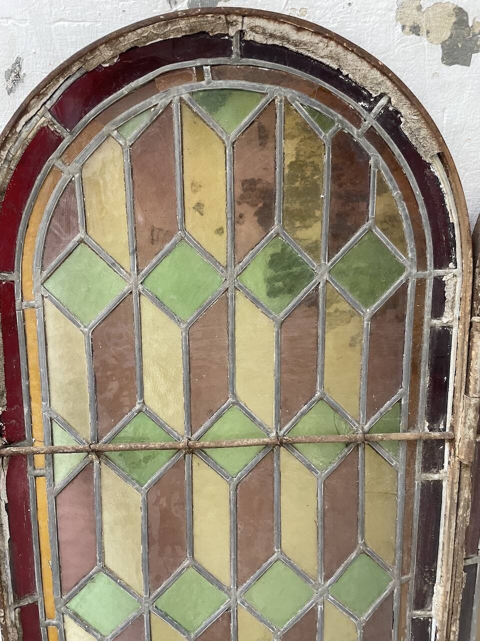 Old stained glass window in metal and glass 1900