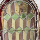 Vitrail ancien en métal et verre 1900