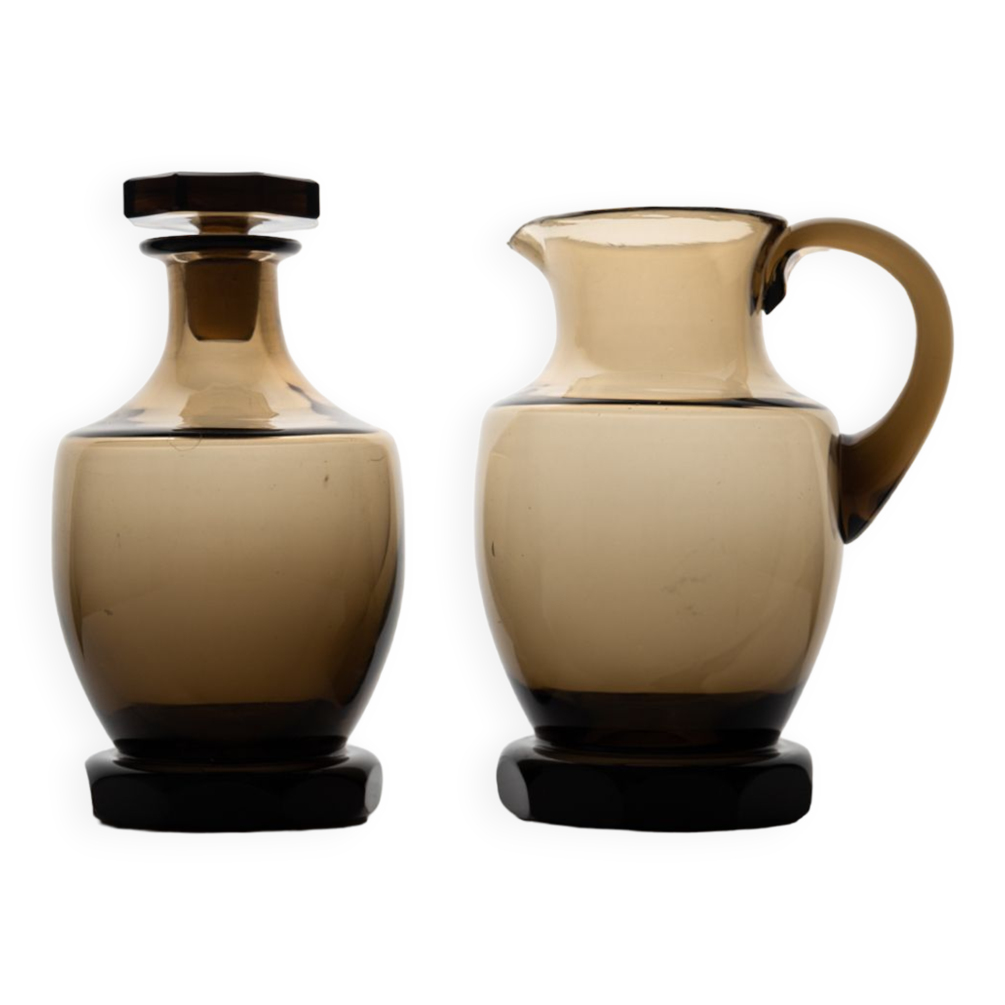 Art deco decanting set in smoked crystal glass