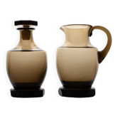 Art deco decanting set in smoked crystal glass