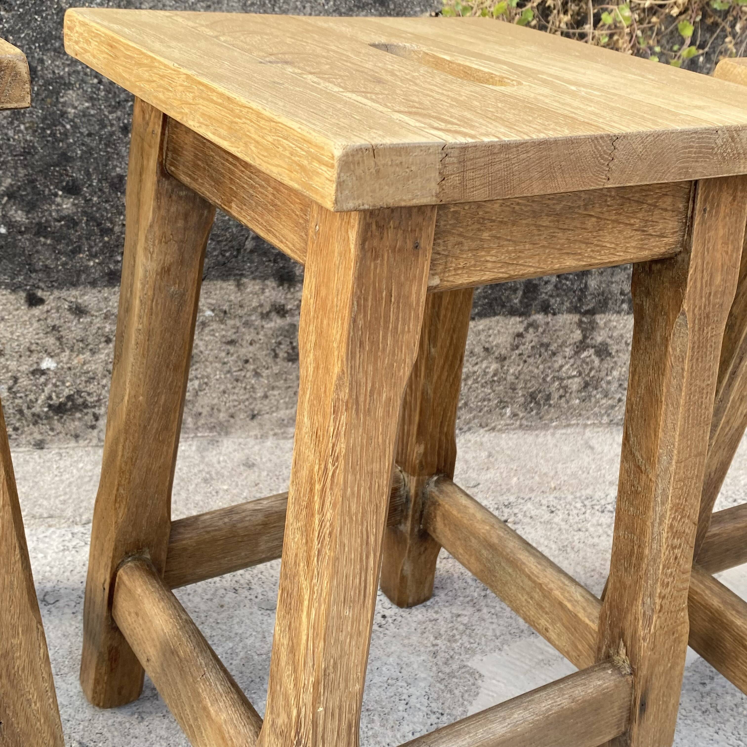 Set of 4 antique wooden farm stools