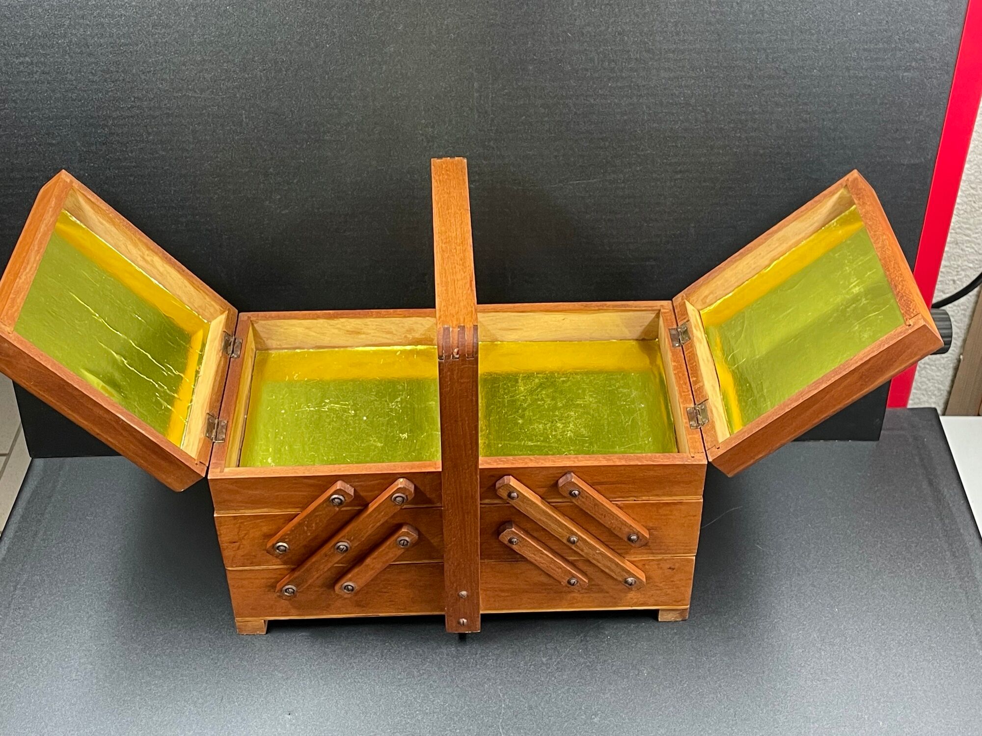 Cute little worker or vintage wooden sewing box