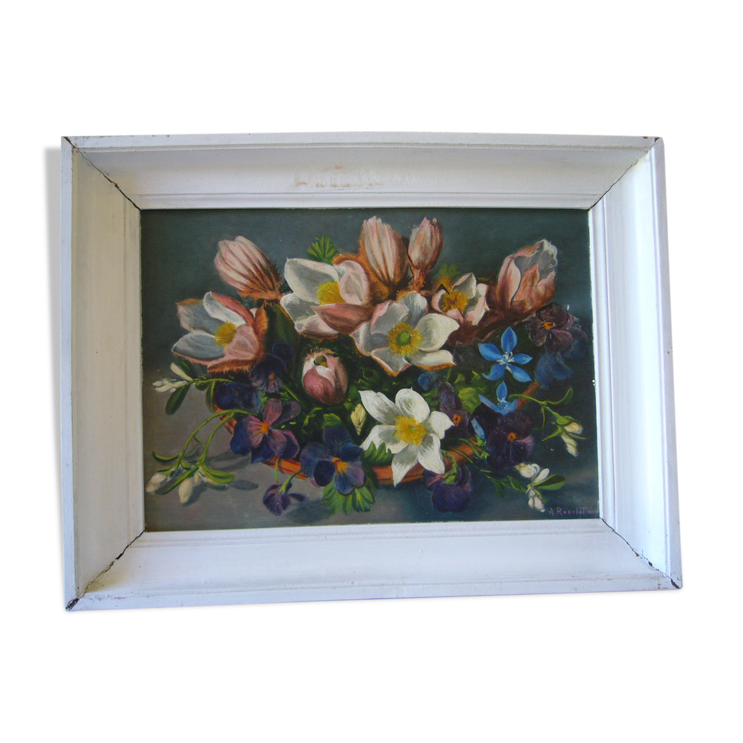 Ancient painting signed bouquet of flowers