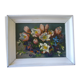 Ancient painting signed bouquet of flowers