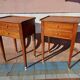 Pair of Louis XVI style oak bedside tables with 2 drawers and spindle legs