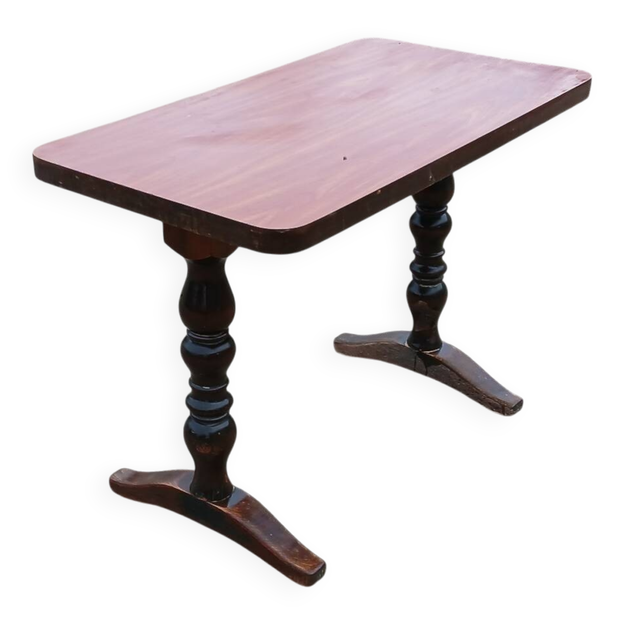Vintage Bistro Table - Turned Wood - Neo-Rustic 70s Style