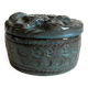 Green-blue enameled ceramic (stoneware) candy box with mermaid decoration, mid-20th century