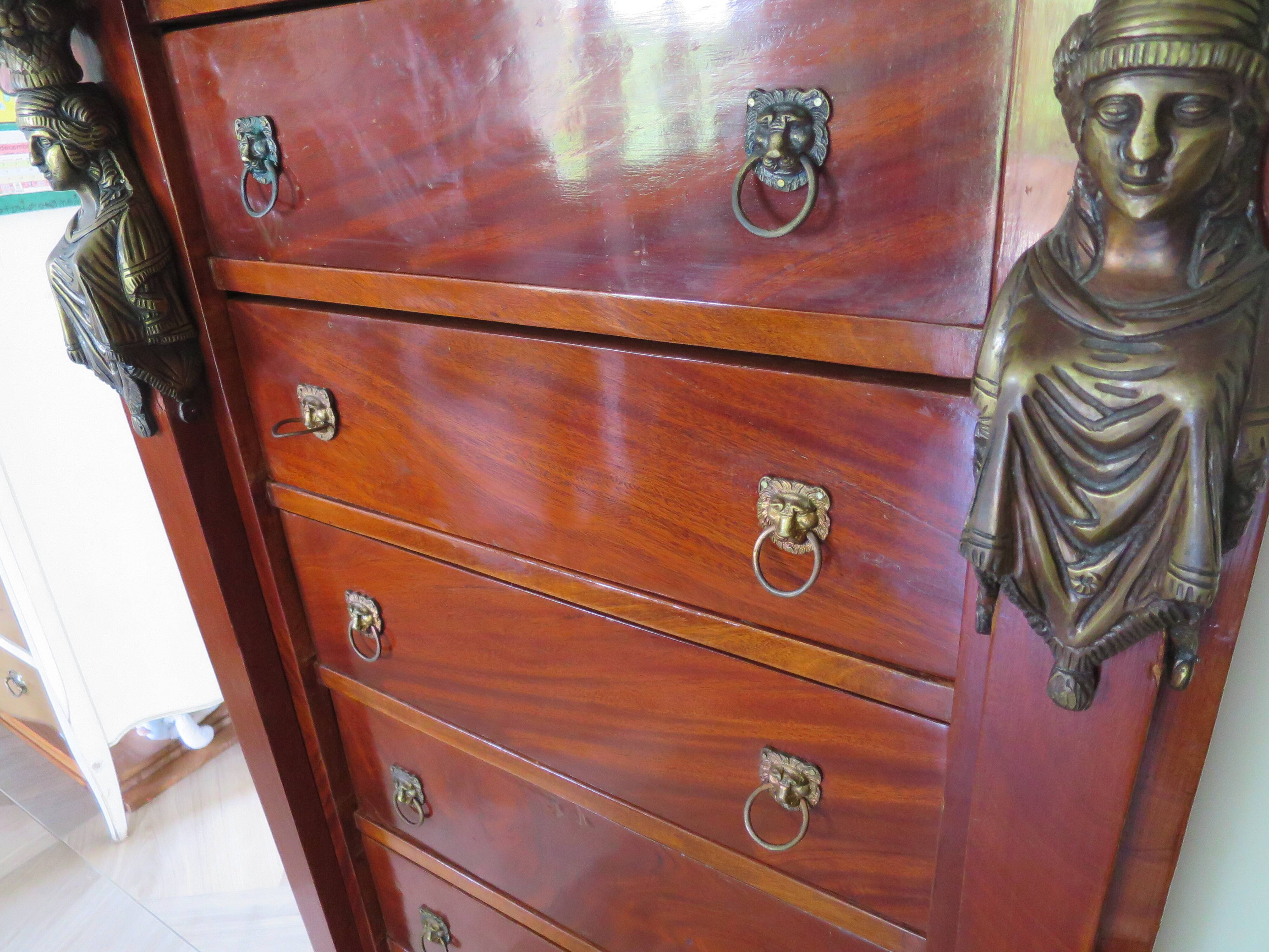 Antique Weekly Planner/Empire Style Commode-Caryatid-Patinated Bronze - 1950