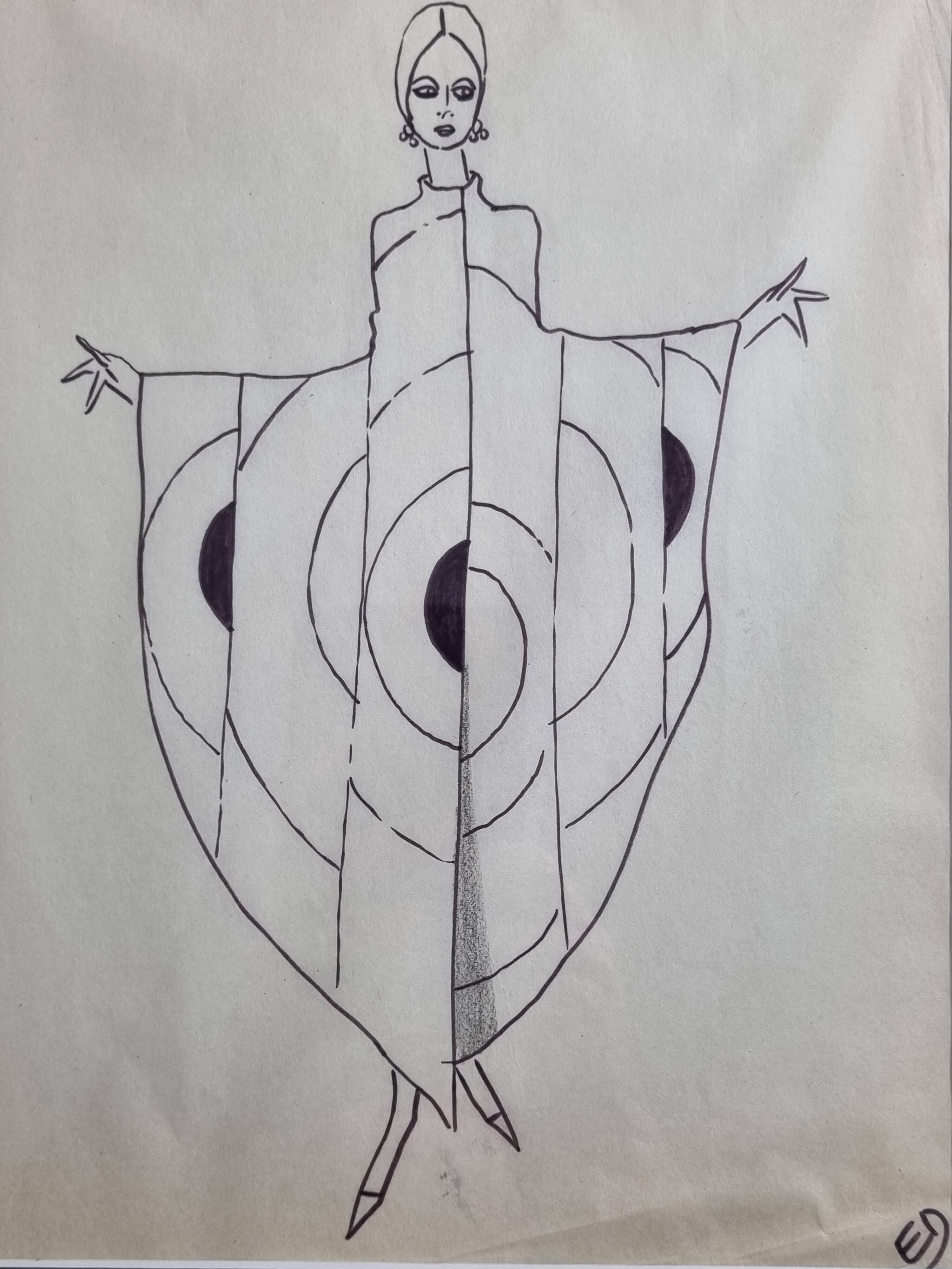 Fashion sketch, original drawing, monogrammed by Jean Eden, 30 x 40 cm