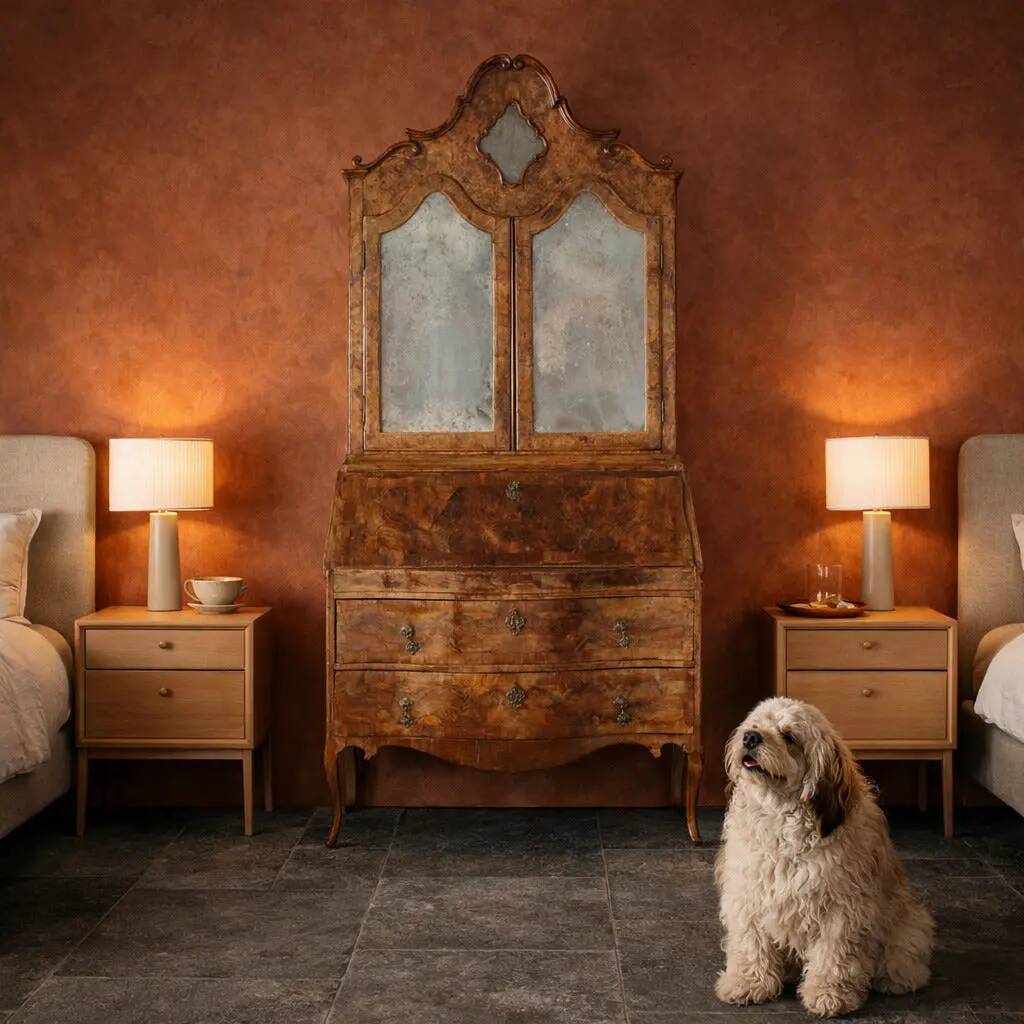 Trumeau barocchetto avec miroir en placage de ronce de noyer, Italie, XVIIIe siècle