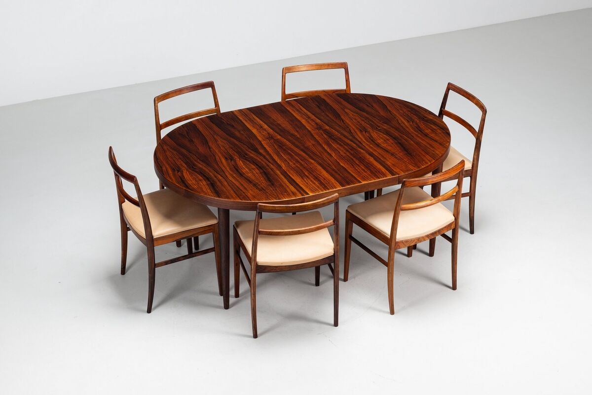 Table à manger ovale Kai Kristiansen en palissandre Villy Schou Andersen Danemark 1960