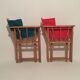Pair of folding chairs in wood and vintage canvas, 1970s