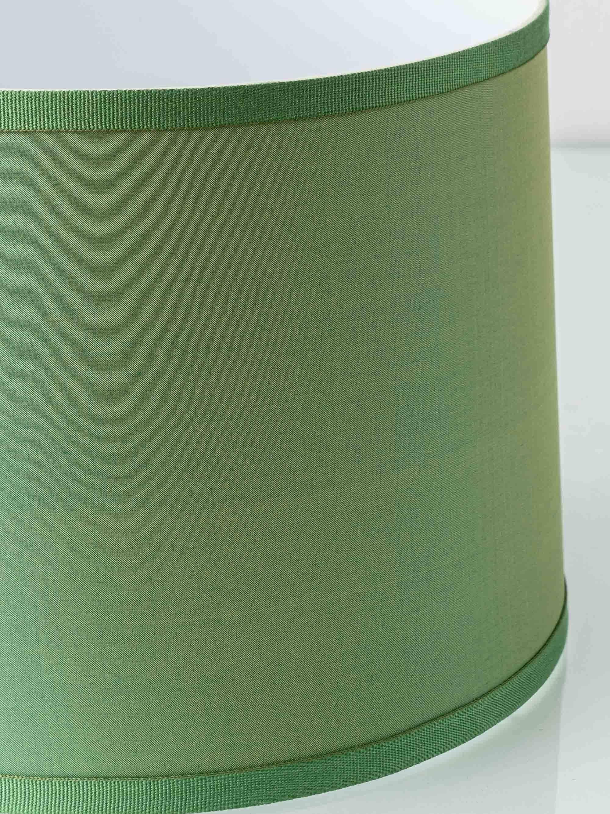 Royal Delft blue ceramic lamp, 1971, new pistachio silk shade.