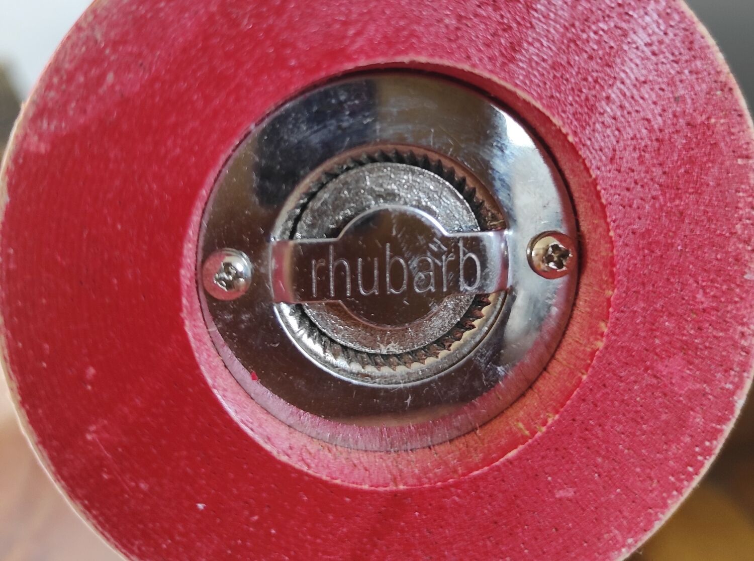Giant vintage red lacquered wooden pepper mill