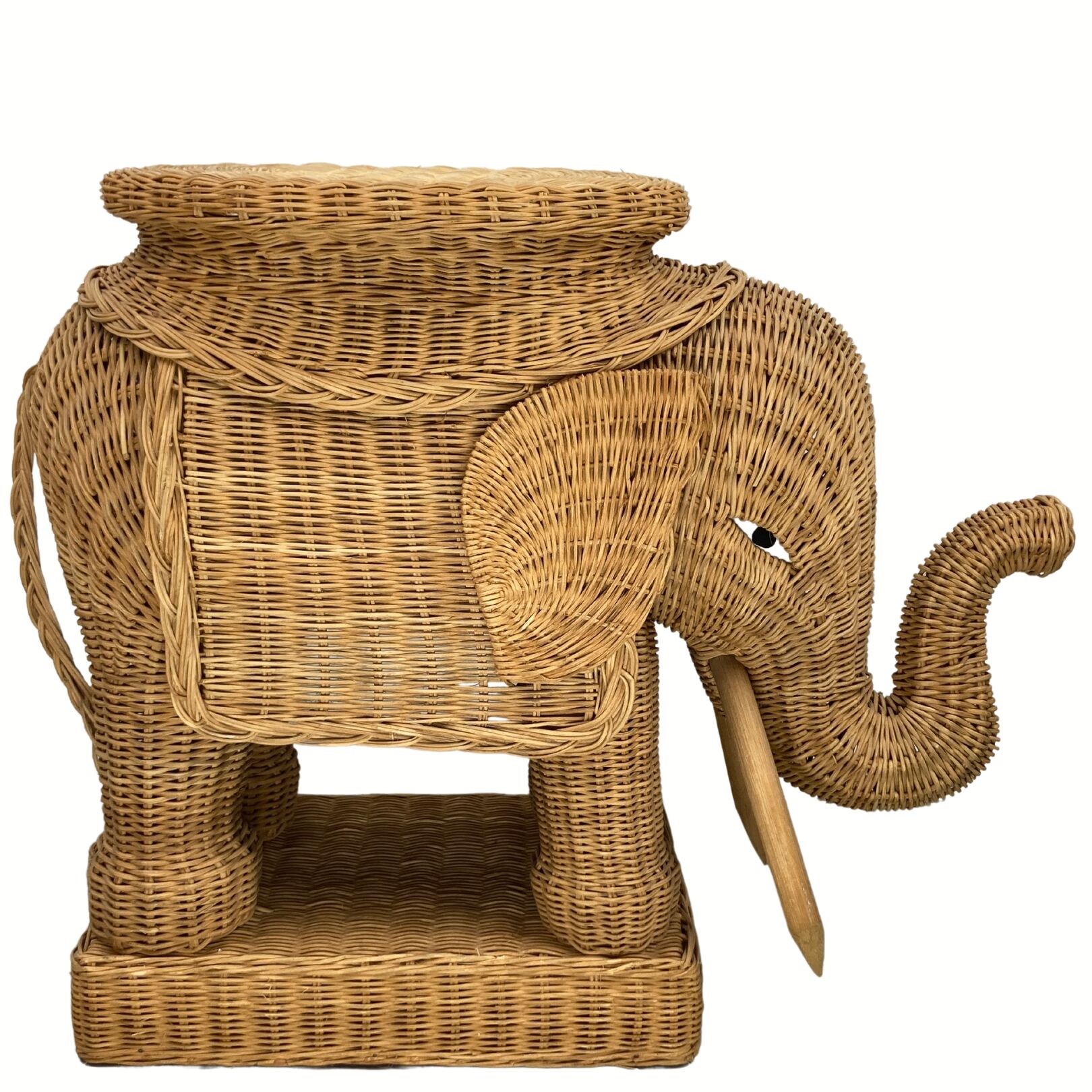 Rattan bamboo wicker elephant pedestal or side table, 1970s