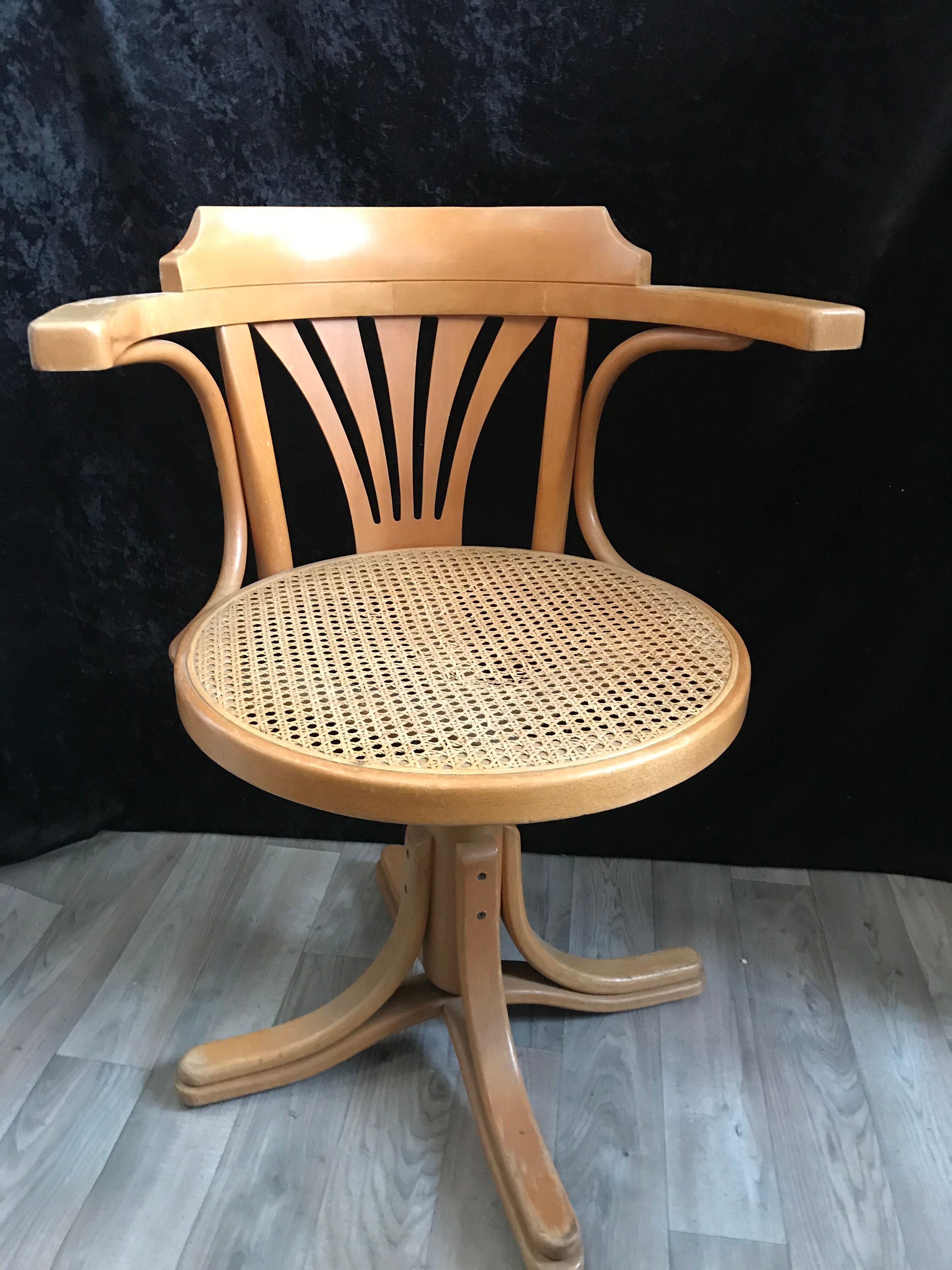 Swivel curved wooden desk armchair