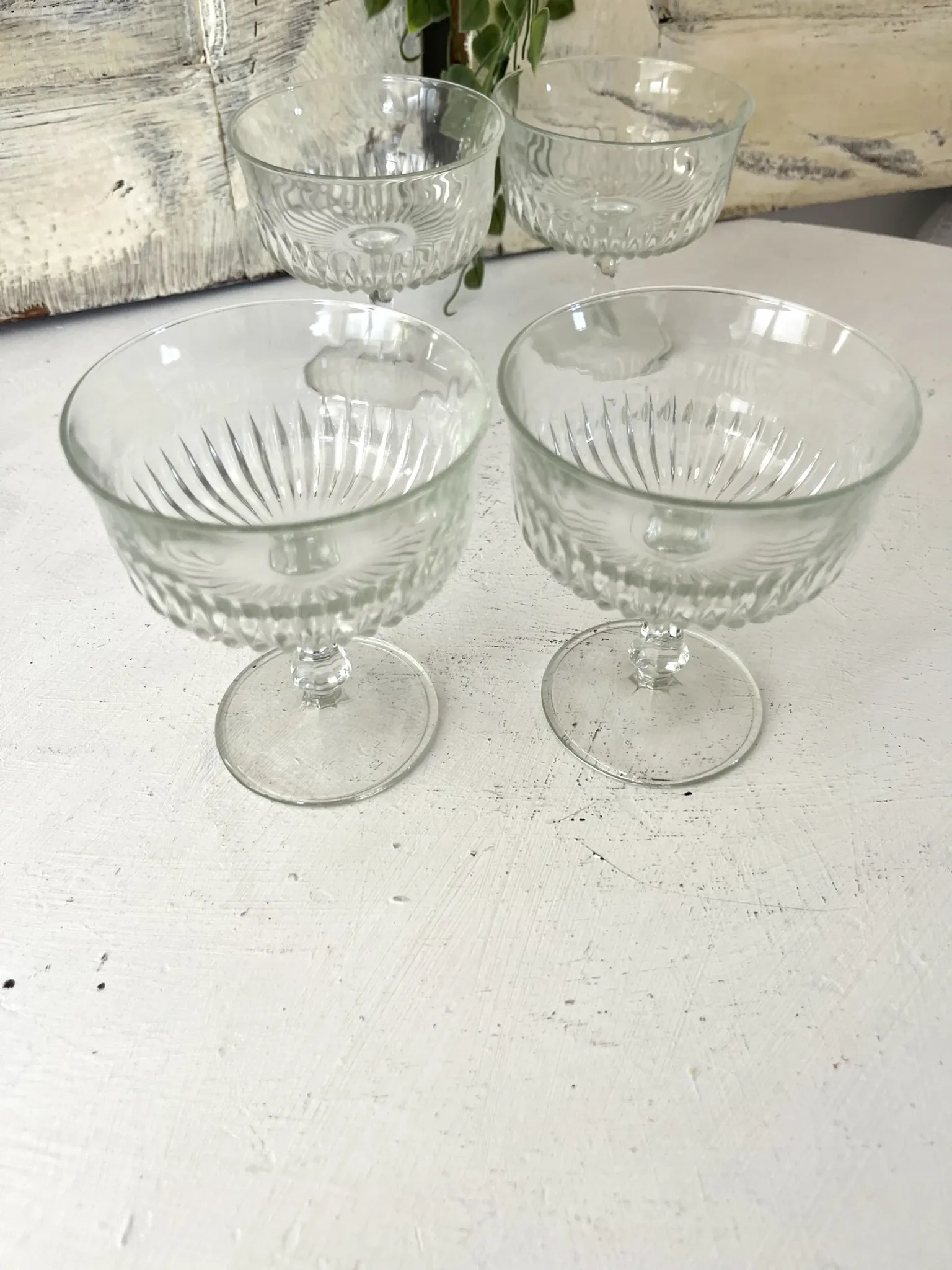 Coupe Glasses – French Set of 6 Pressed Glass Sunburst Cocktail Desser