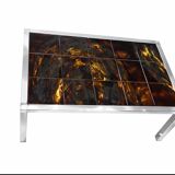 Vintage 1970s coffee table – chrome metal & enamelled tiles