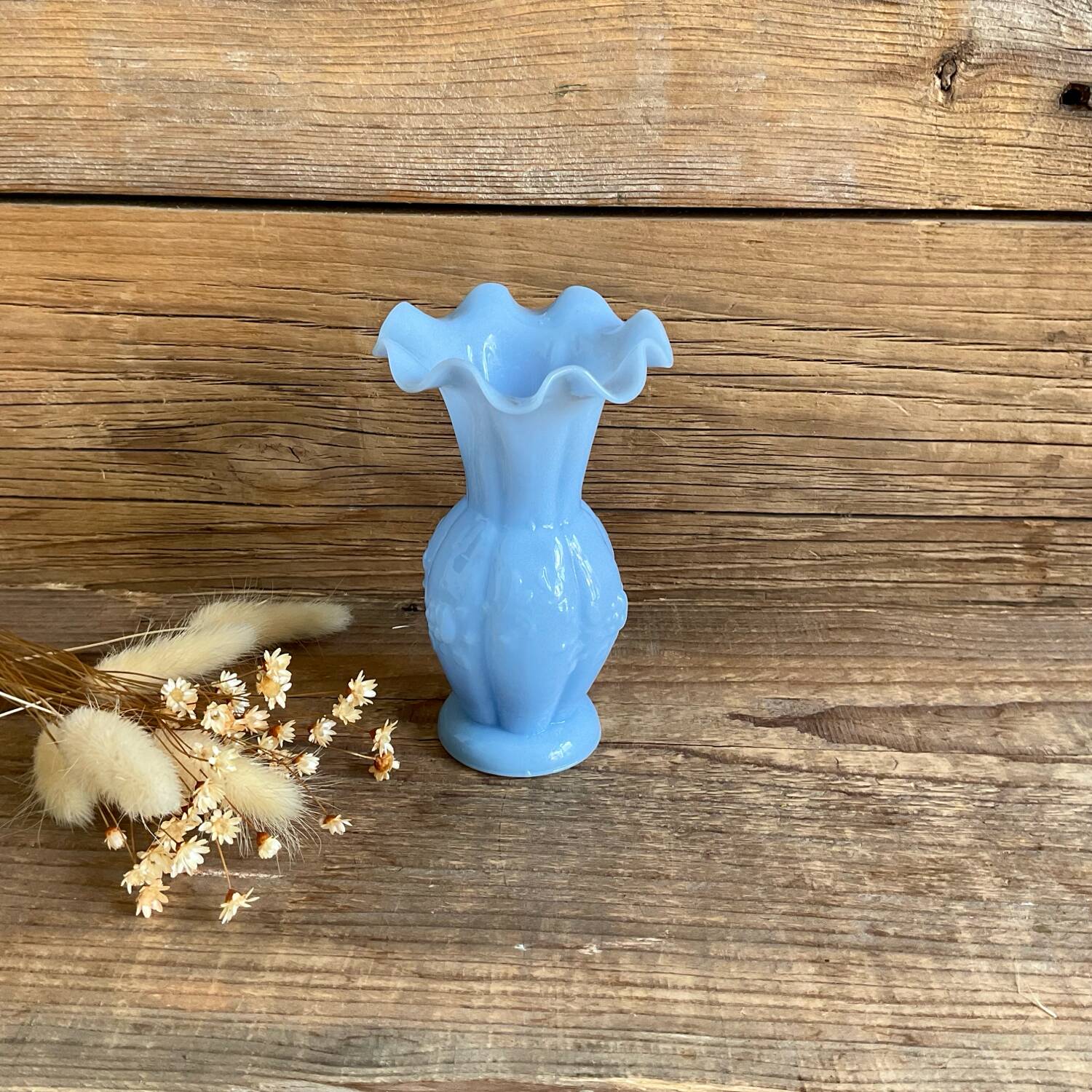 Small blue milk glass vase