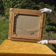 Peinture à l'huile de pot en cuivre de cuisine rustique - 1962