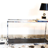 Console in chromed metal and smoked glass, Italy 70's