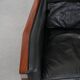 Black Art Deco cowhide leather and wooden design armchair with a high back