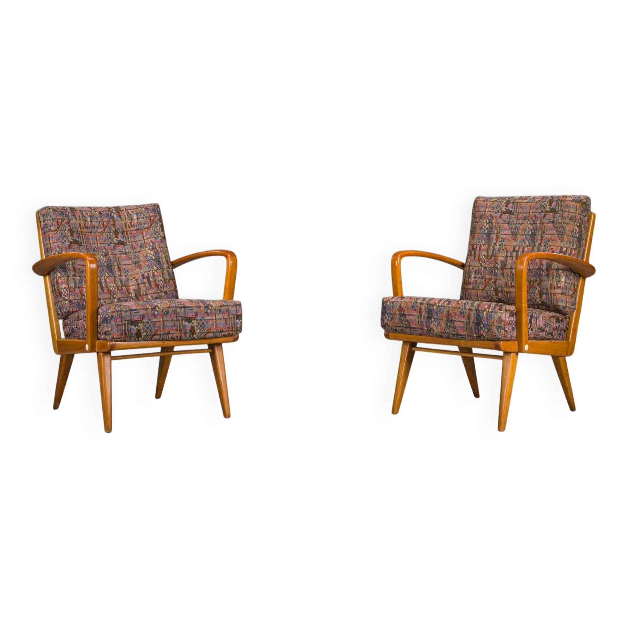 Fauteuils vintage en merisier et laine de Knoll Antimott, années 1950-1960, lot de 2