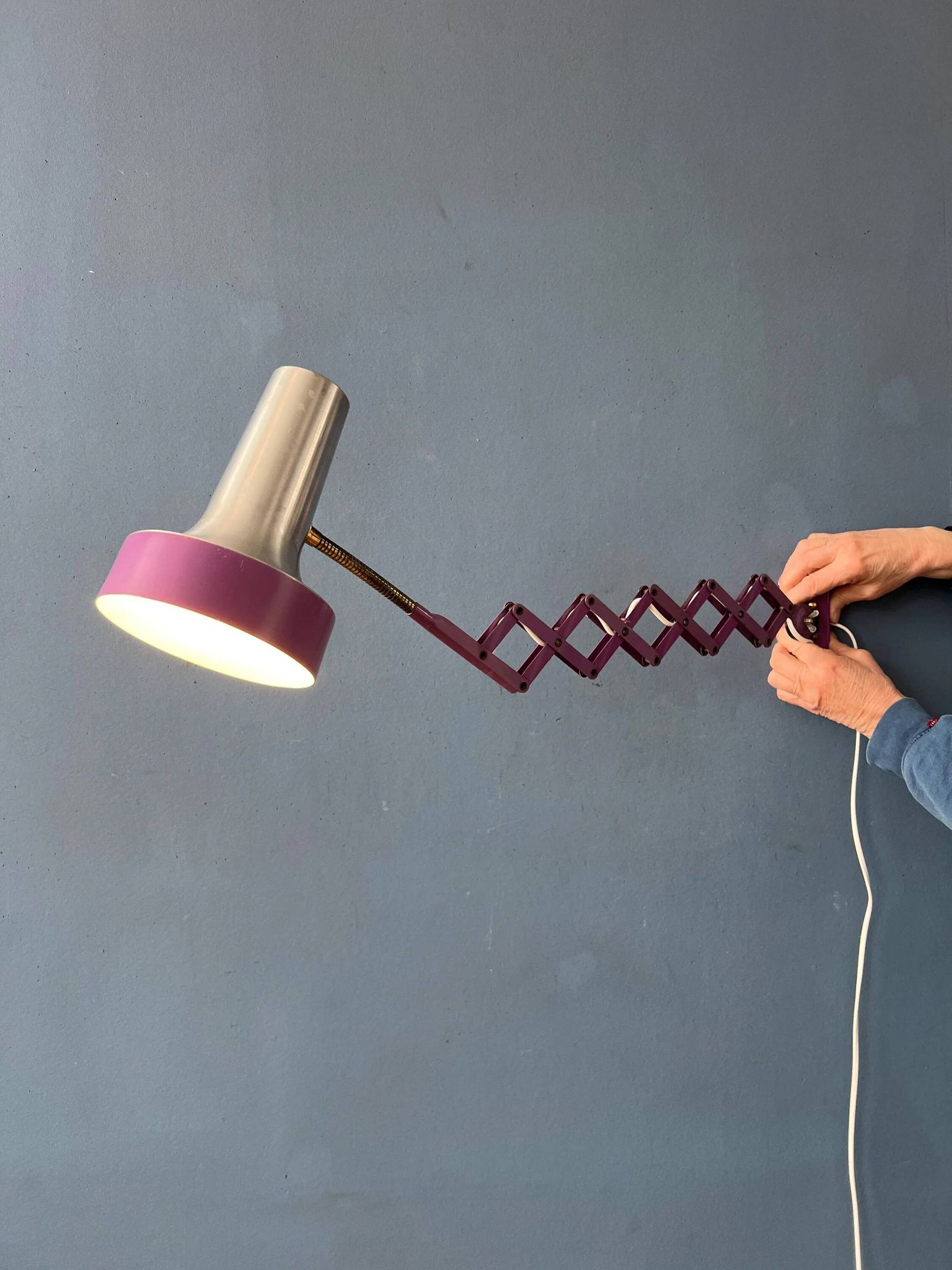 Vintage Space Age purple scissor wall light
