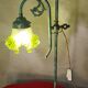 brass lamp with pretty antique patina and opaque green tulip, 58x25