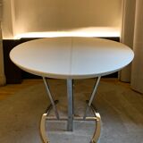 Tables ovale cuir blanc et inox matrix avec surpiqure centrale
