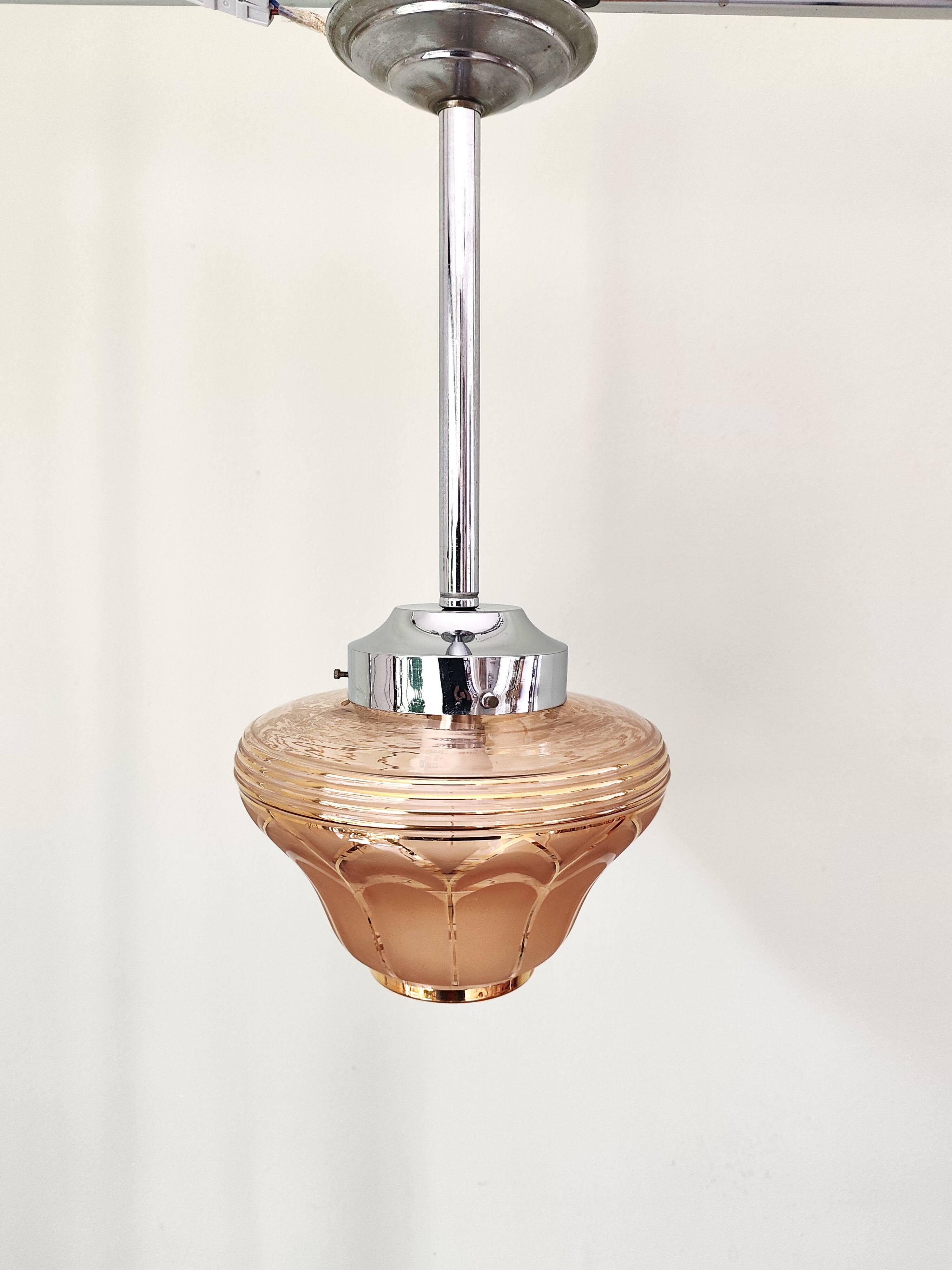 Antique amber and gold glass pendant light