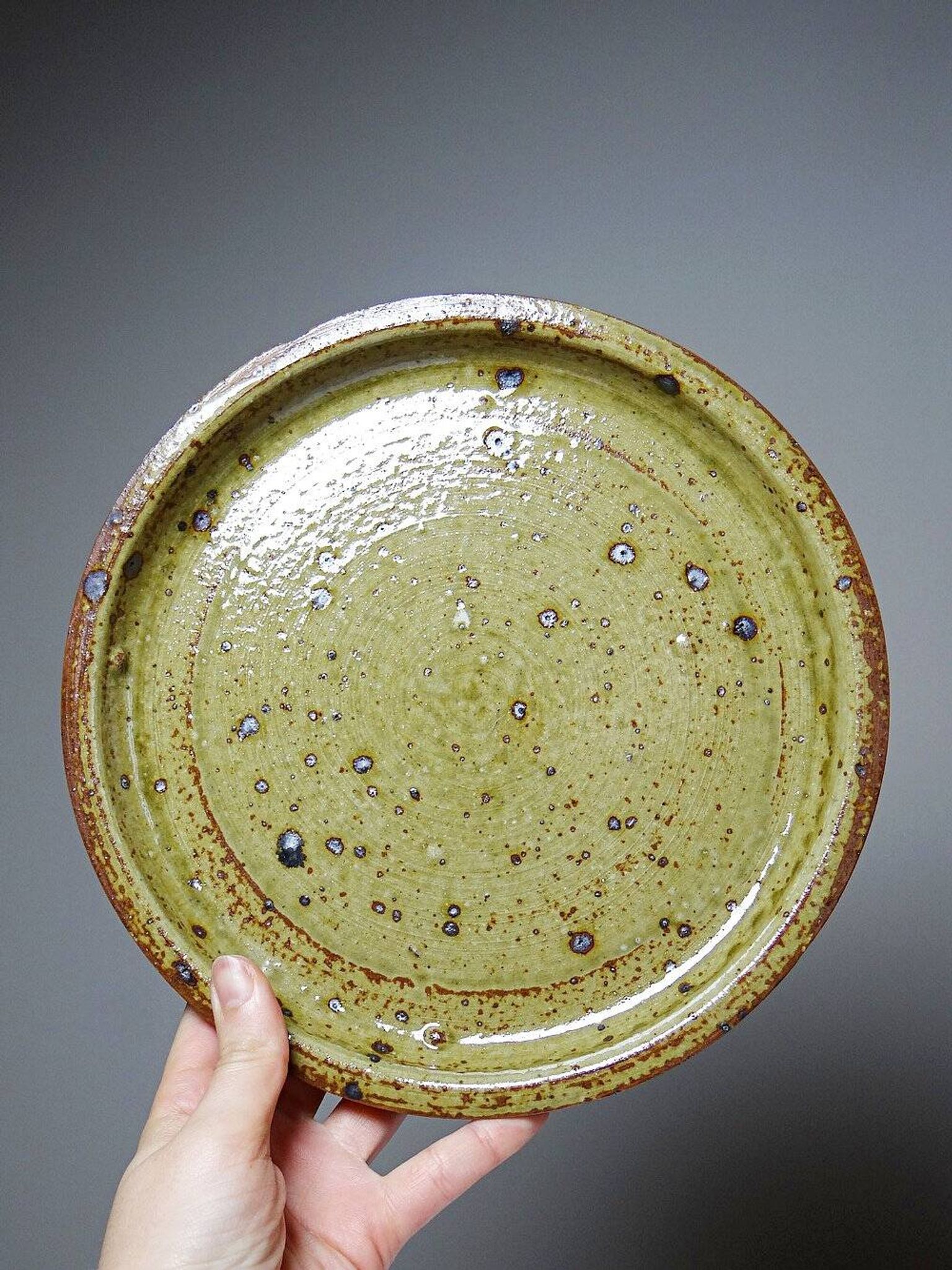 Vintage condiment service in glazed pyrite stoneware, artisanal Baudat La Borne style.