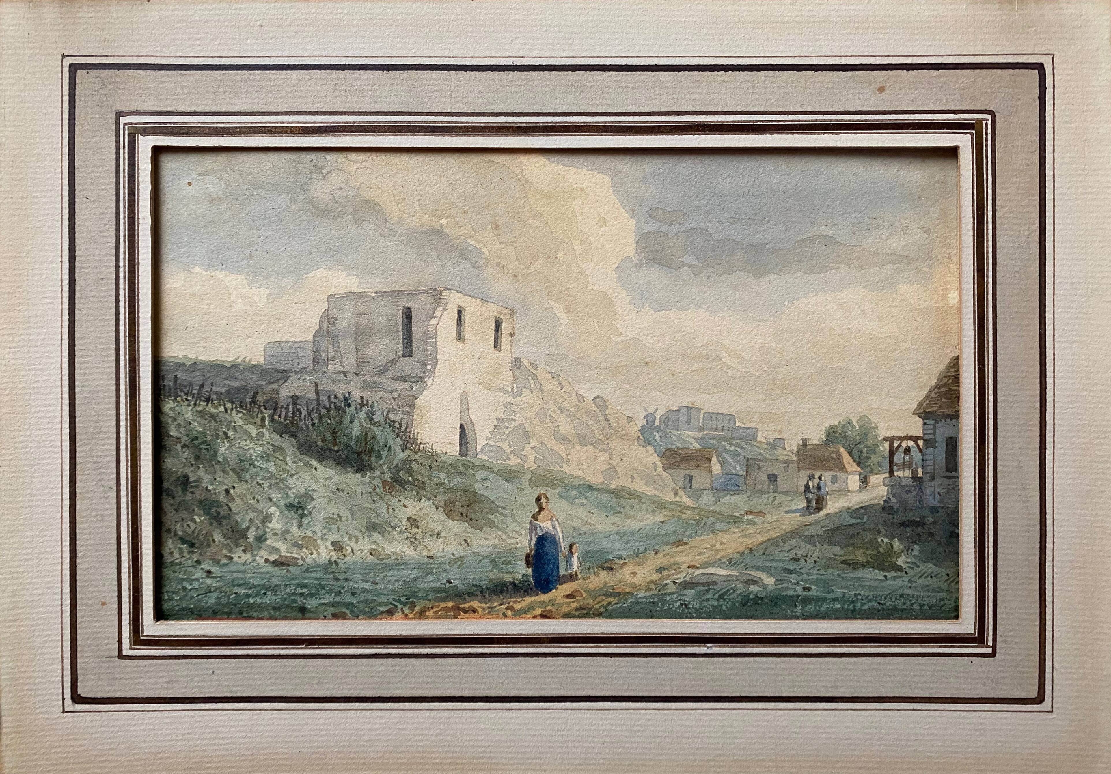 Watercolor painting around 1870 "The ballad" signed with Marie Louise