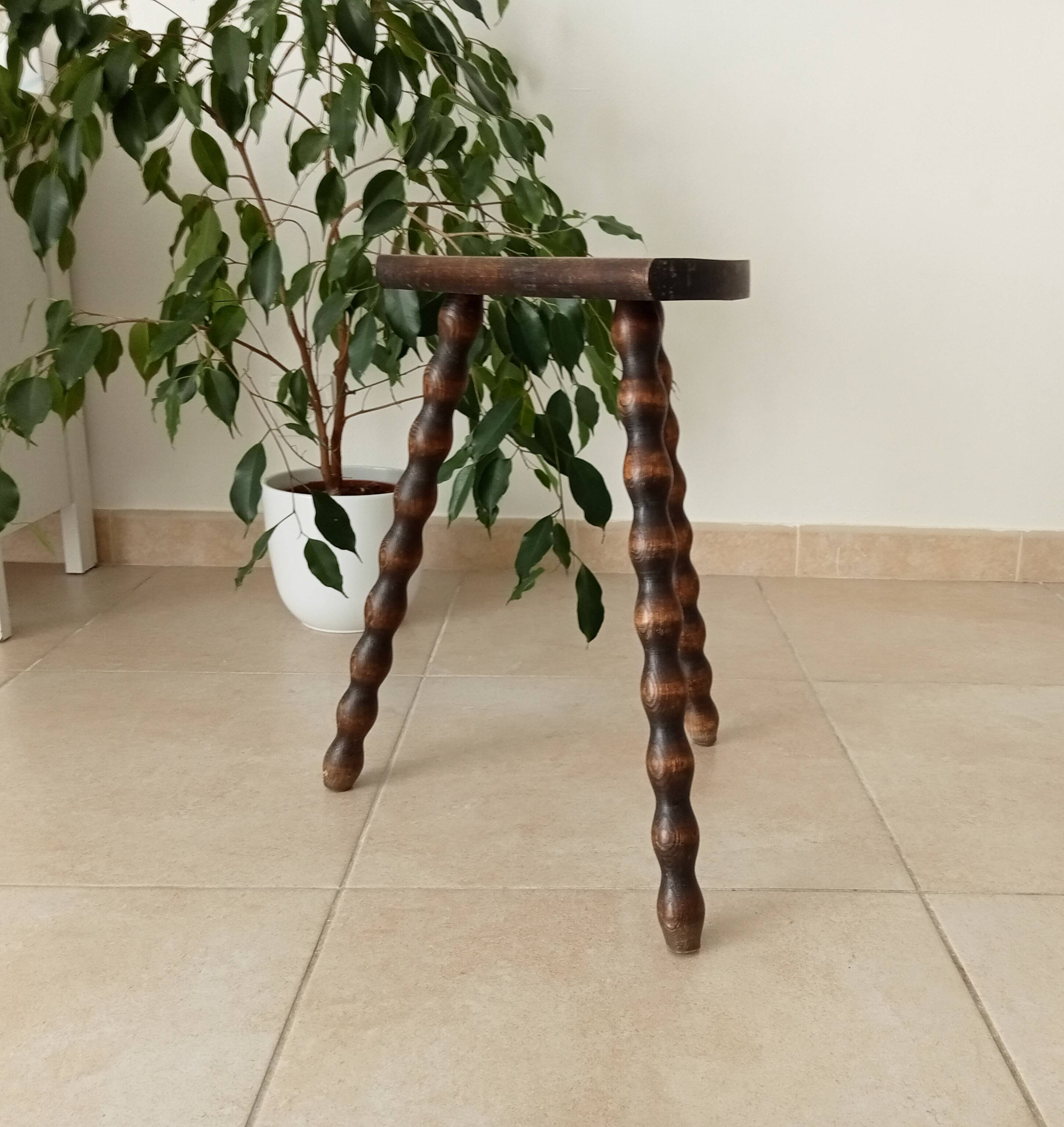 Vintage turned wood tripod stool