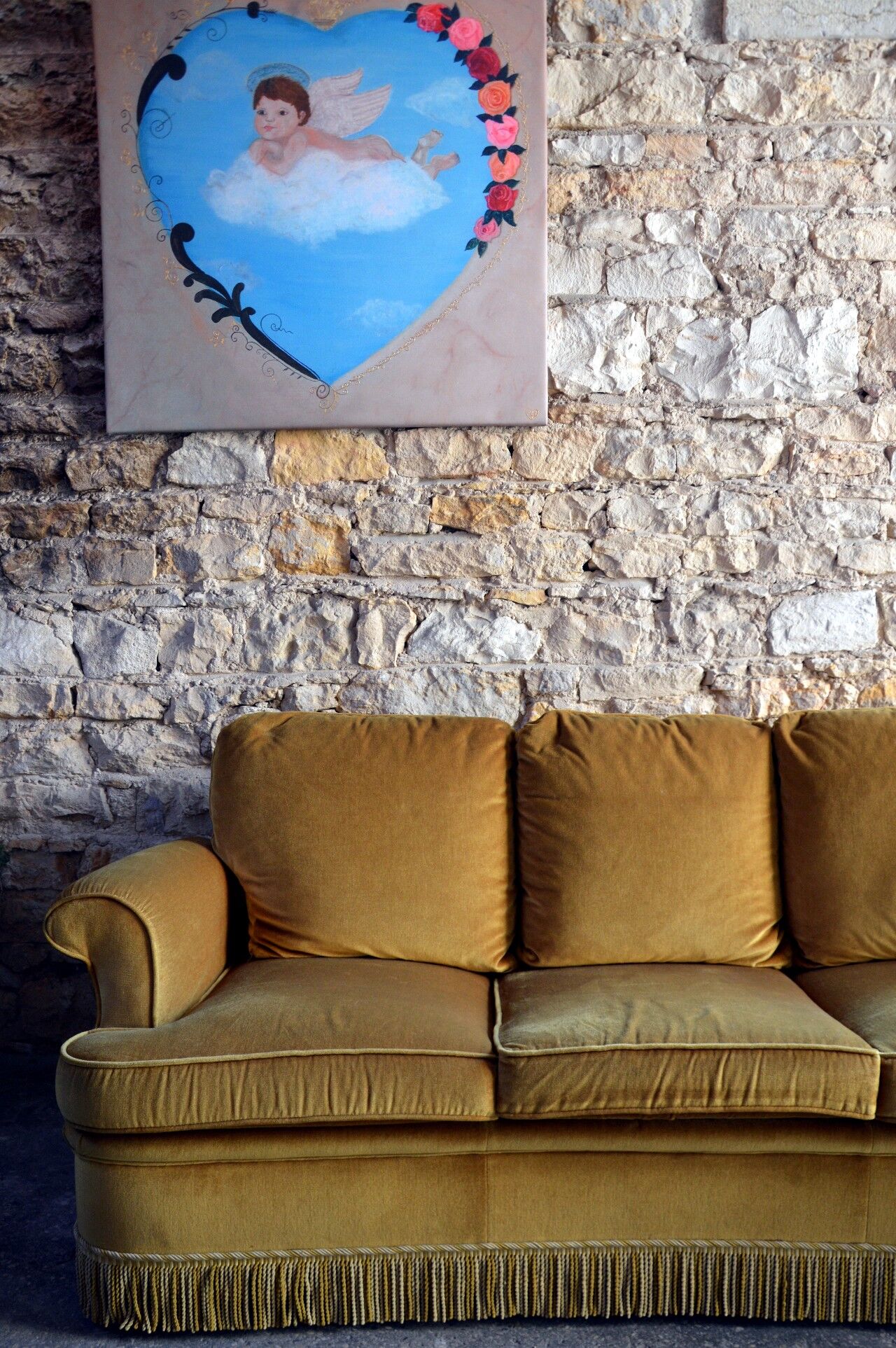 Sofa 3 places velvet mustard