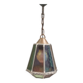 Classic Danish ‘lead-glazed’ patio/conservatory lamp with coloured glass.