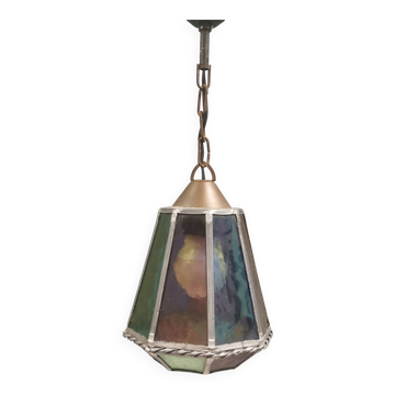 Lampe de patio/conservatoire danoise classique à glaçure au plomb avec verre coloré.