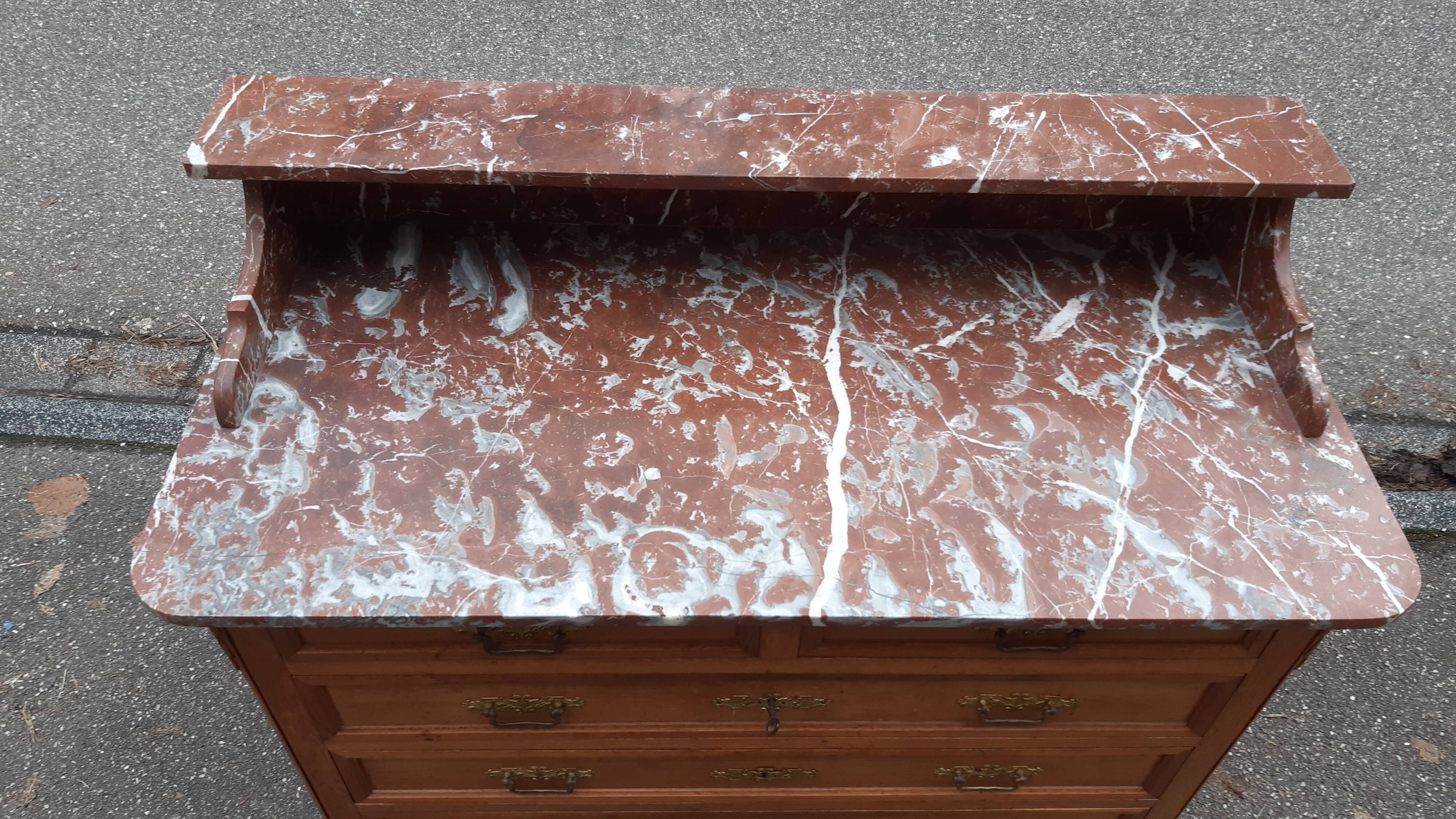 Oak and marble chest of drawers