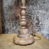 Turned wooden foot lamp and linen and rattan petals