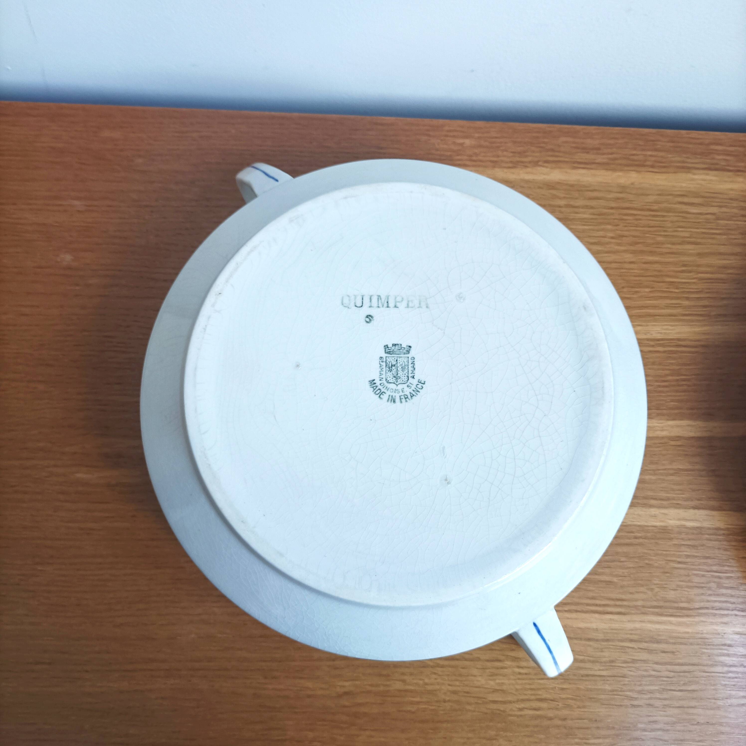 Plat de service soupière Art déco faïence St Amand