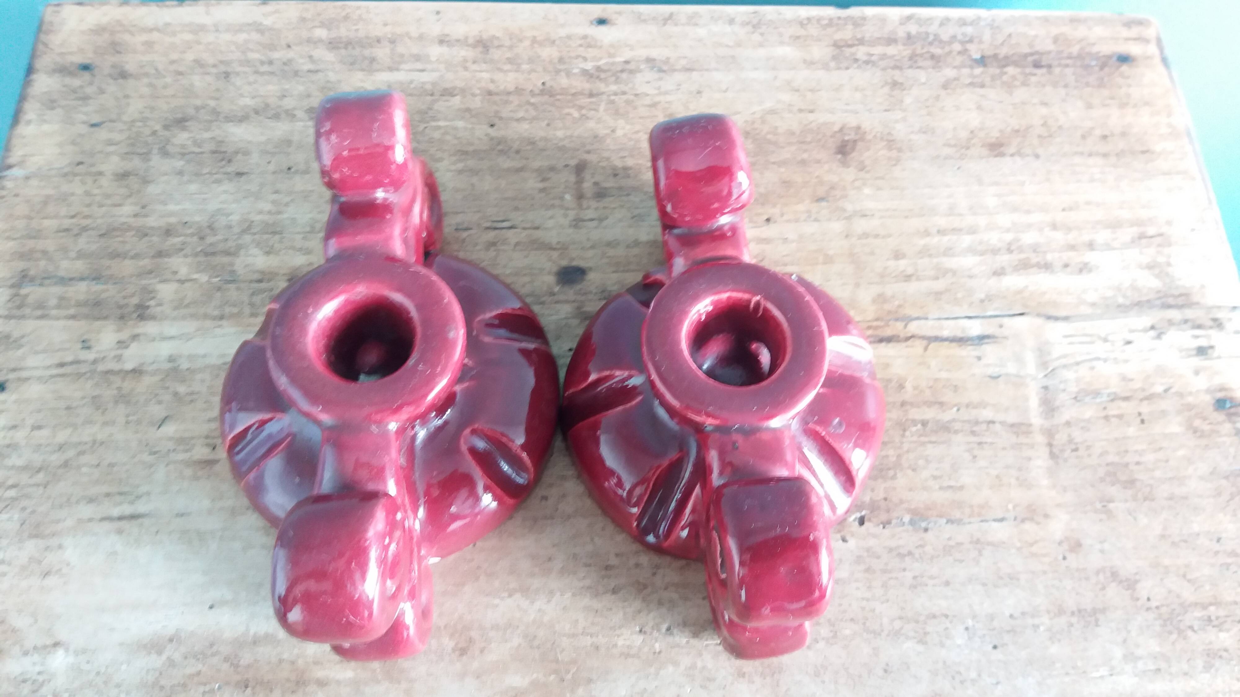 Bougeoirs en céramique artisanale bordeaux